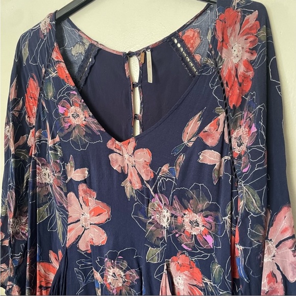 Free People All Eyes On You Navy Blue & Pink Floral Mini Dress - Picture 5 of 5